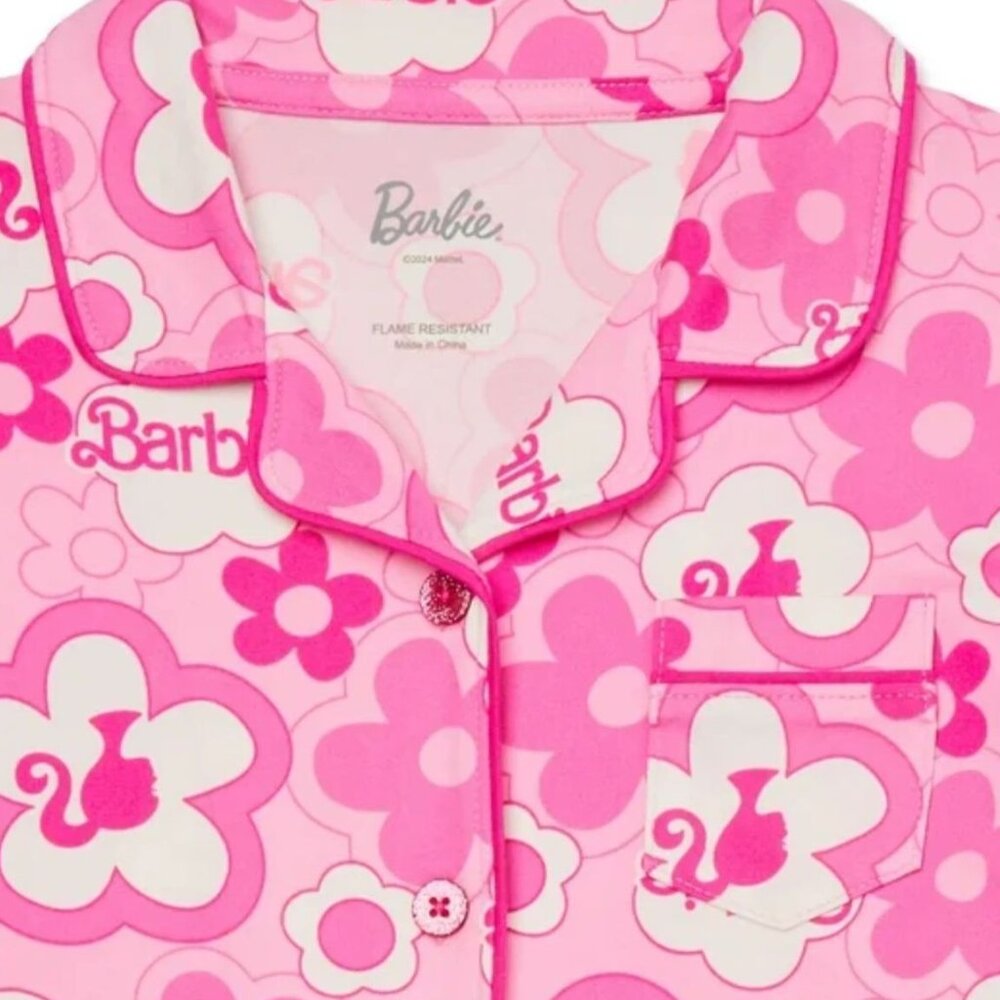 Barbie Floral Pink 2 Piece Pajama Sleepwear Set GIRLS SIZE XS 4-5 NEW - Picture 2 of 6